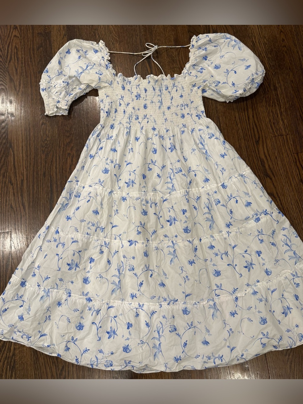 Hill House The Ellie Nap Dress Blue Botanical Smocked Tiered Sundress Casual XL